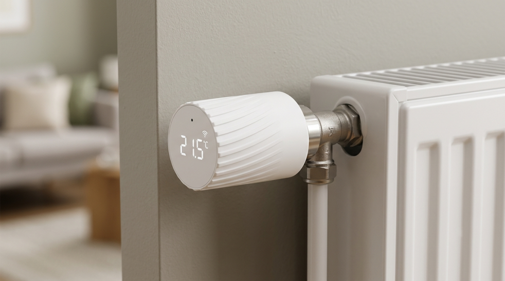 A smart wireless radiator valve attached to a radiator